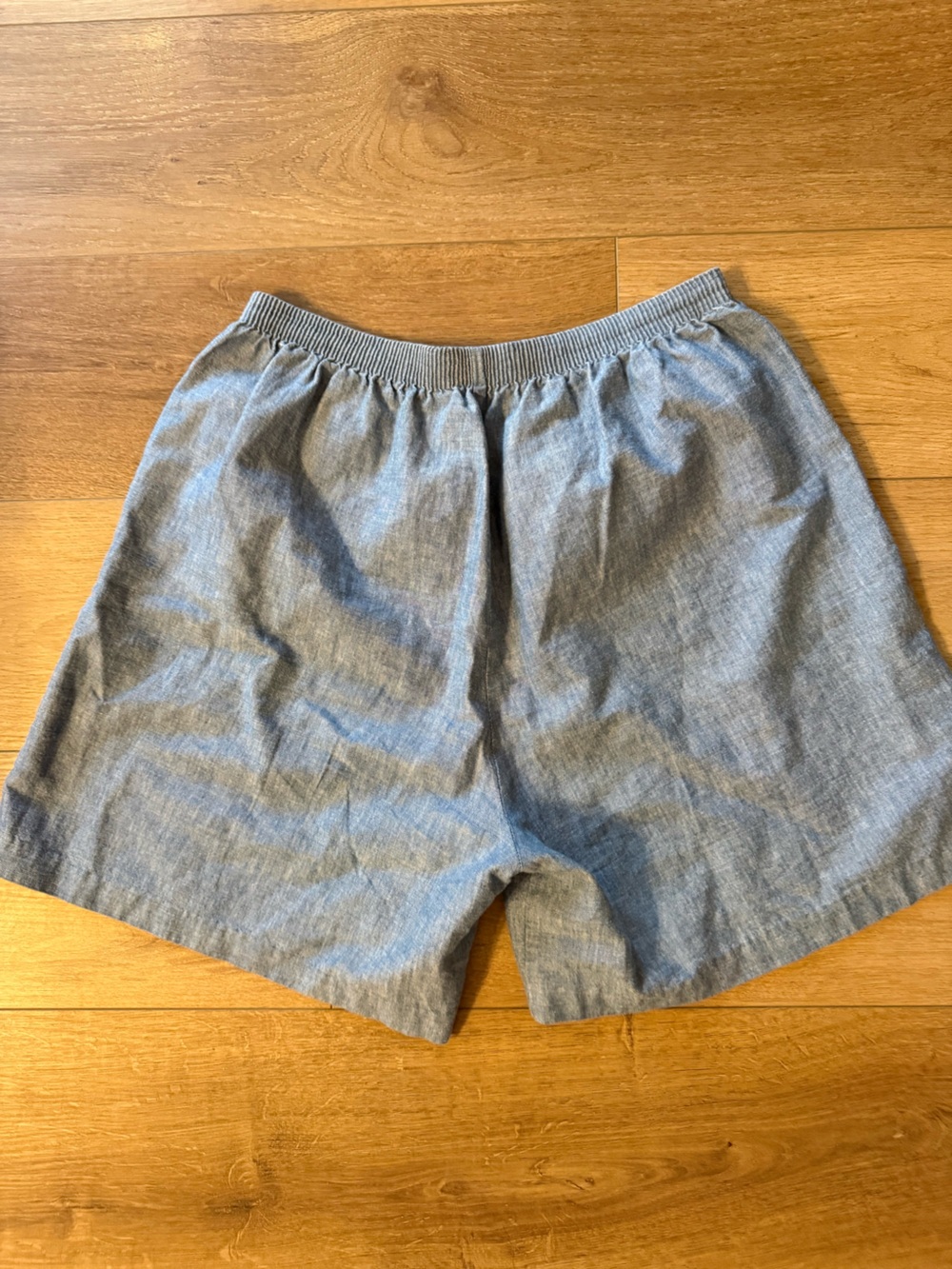 Blue Chambray Jean Elastic Waist Shorts
